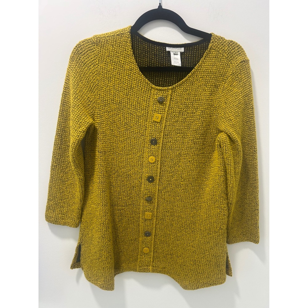 Multiples Mustard Yellow Popcorn Knit Cardigan Mismatched Buttons Size M